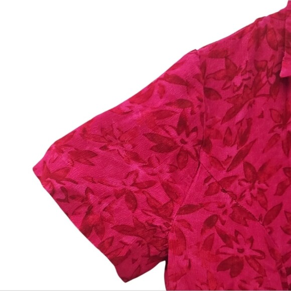 Vintage Y2K M.H.M. Melissa Harper Red Rayon Shirt Dress Sz 12 Floral Tropical - Picture 4 of 10